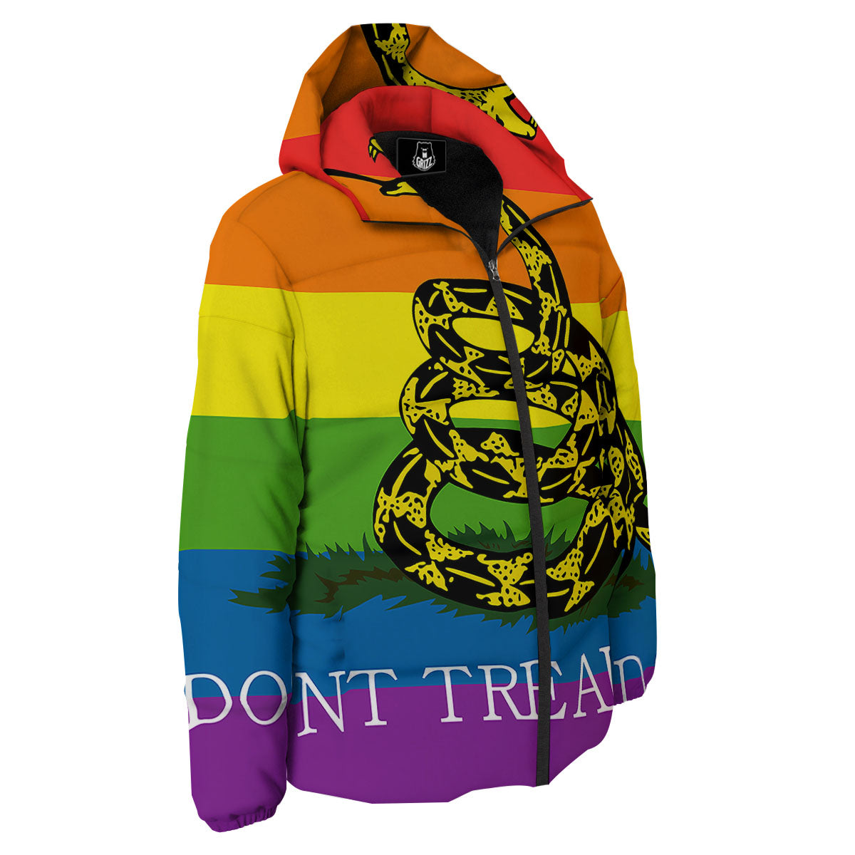 LGBT Gadsden Rainbow Flag Print Down Jacket-grizzshop