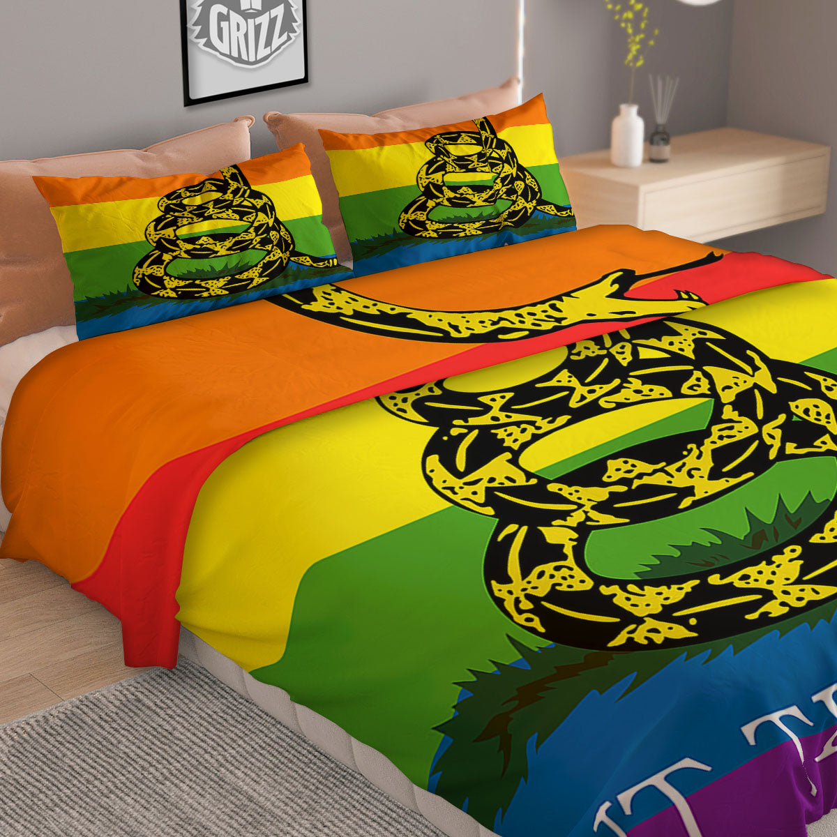 LGBT Gadsden Rainbow Flag Print Duvet Cover Bedding Set
