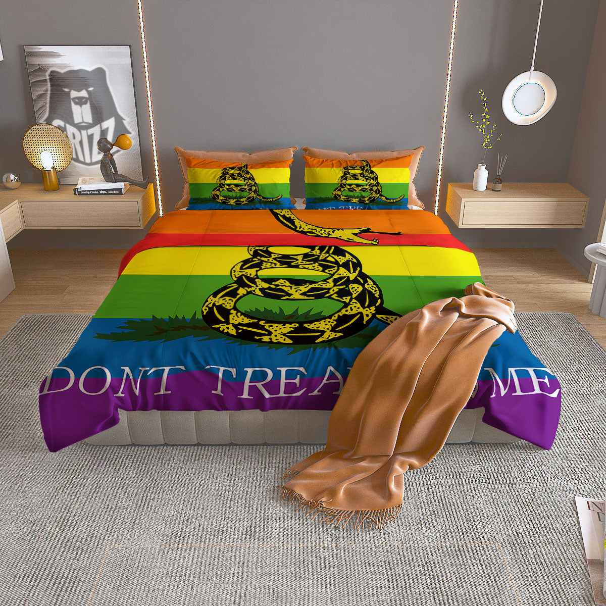 LGBT Gadsden Rainbow Flag Print Duvet Cover Bedding Set