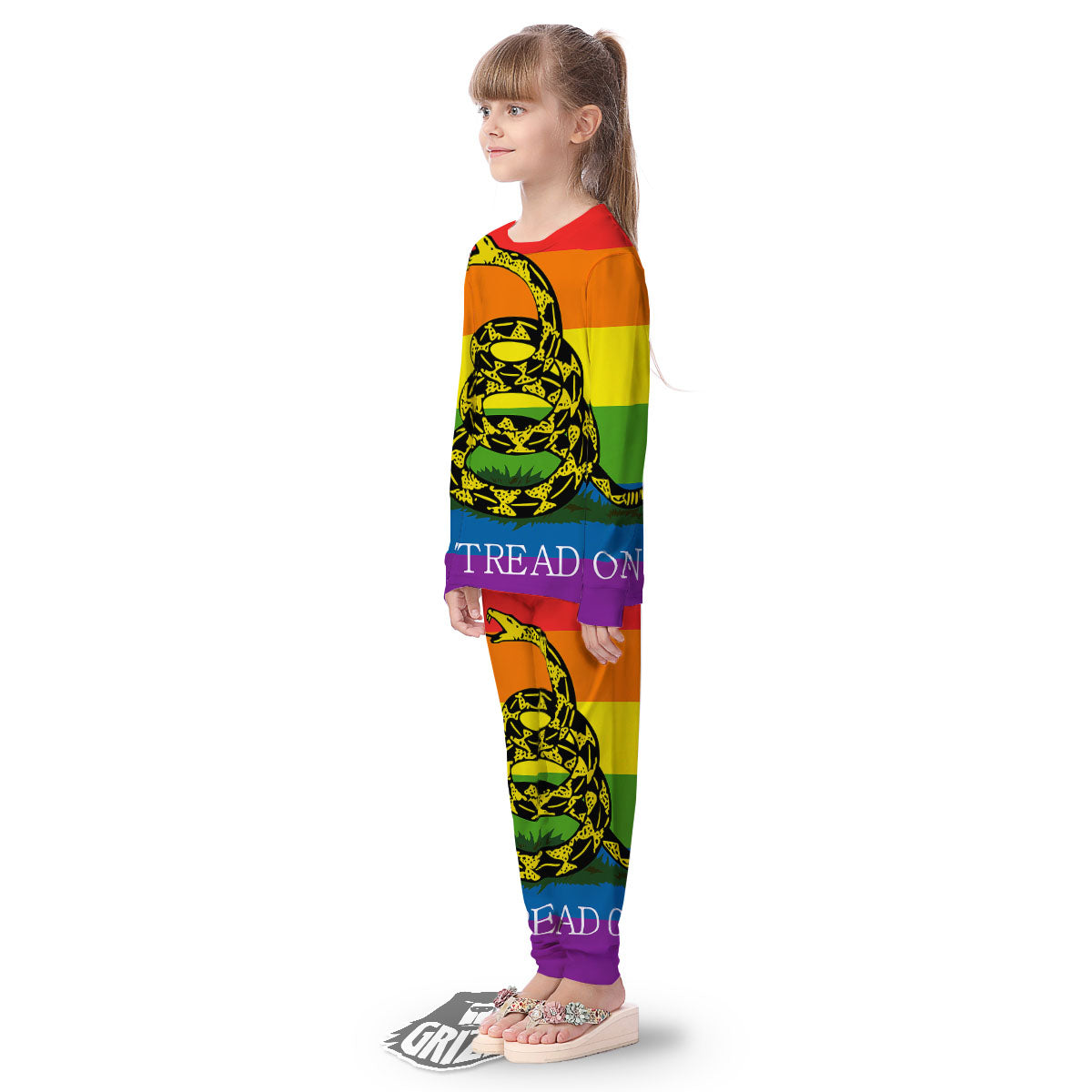 LGBT Gadsden Rainbow Flag Print Kid's Pajamas-grizzshop