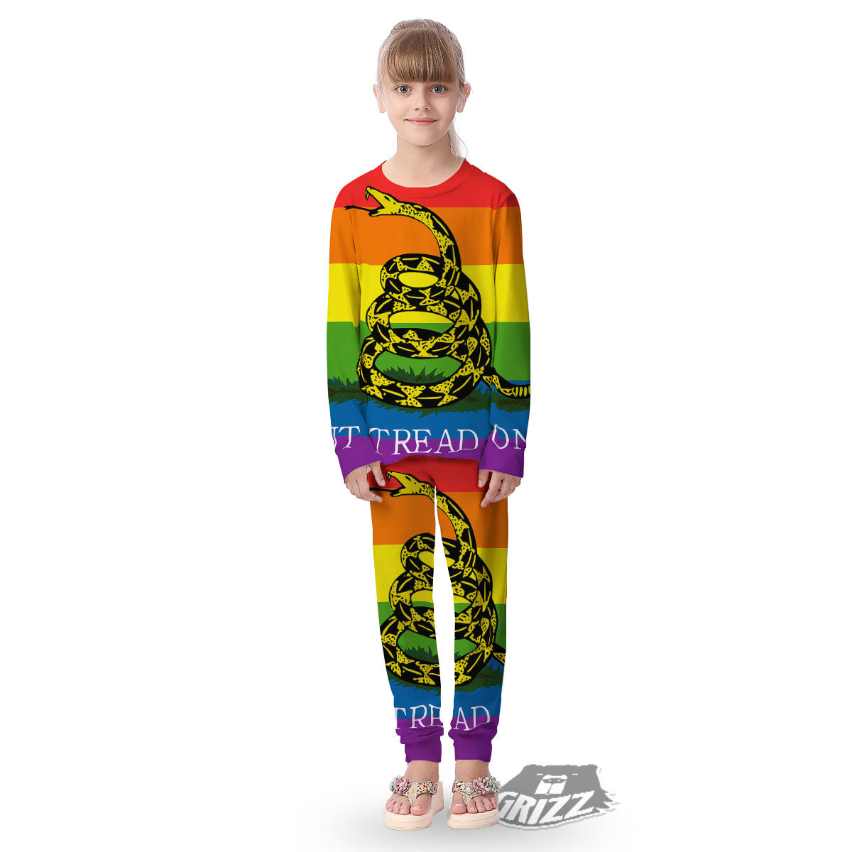 LGBT Gadsden Rainbow Flag Print Kid's Pajamas-grizzshop
