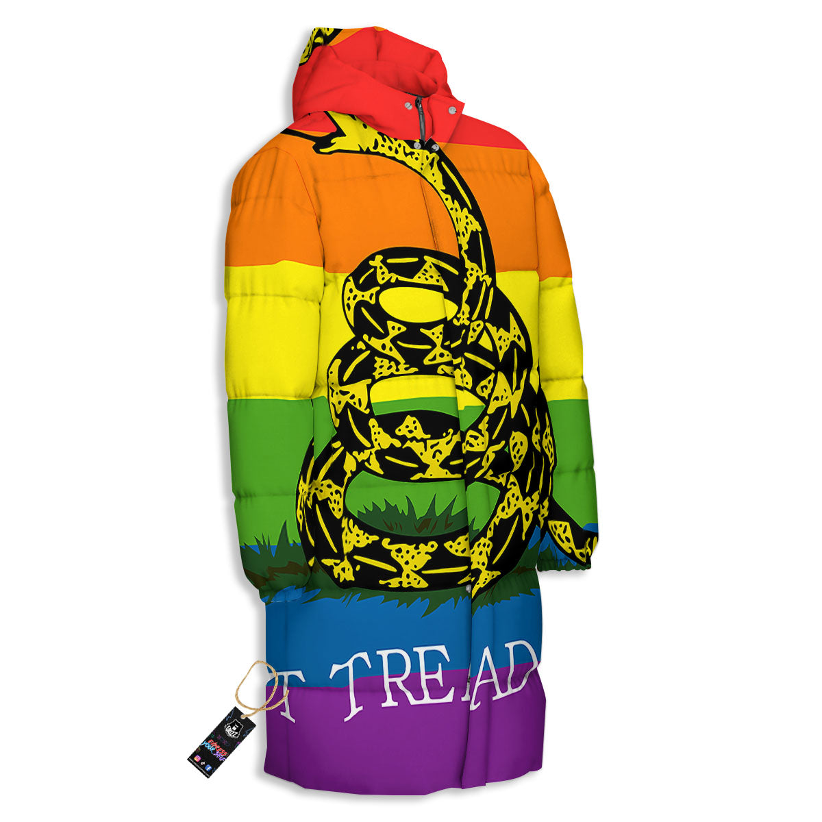 LGBT Gadsden Rainbow Flag Print Long Down Jacket-grizzshop