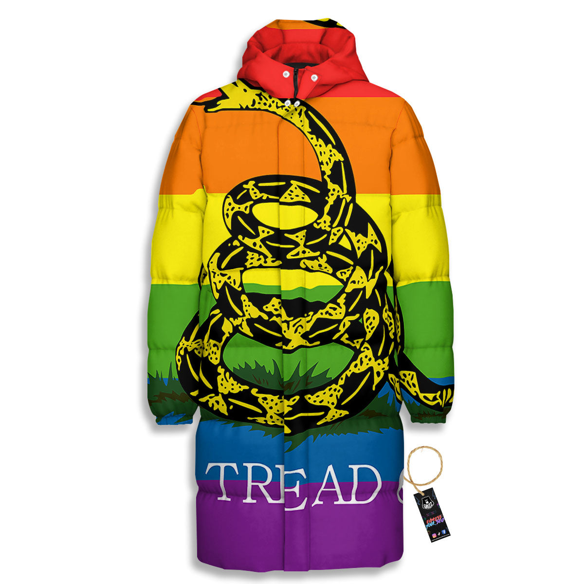 LGBT Gadsden Rainbow Flag Print Long Down Jacket-grizzshop