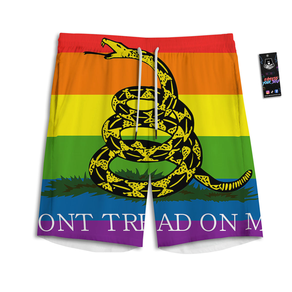 LGBT Gadsden Rainbow Flag Print Men's Athletic Shorts