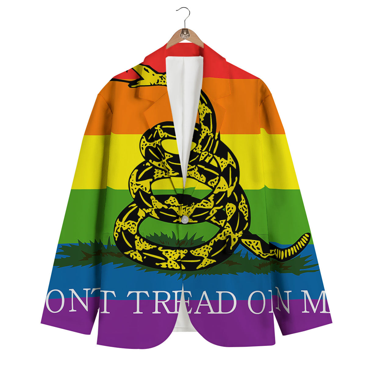 LGBT Gadsden Rainbow Flag Print Men's Blazer-grizzshop