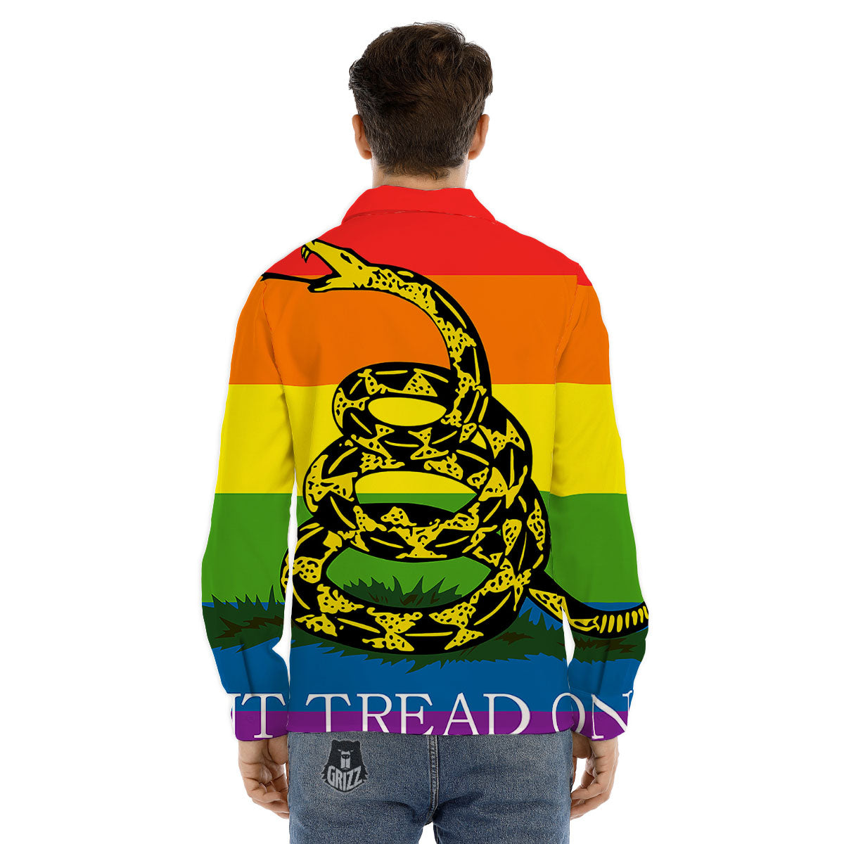 LGBT Gadsden Rainbow Flag Print Men's Dress Shirts-grizzshop