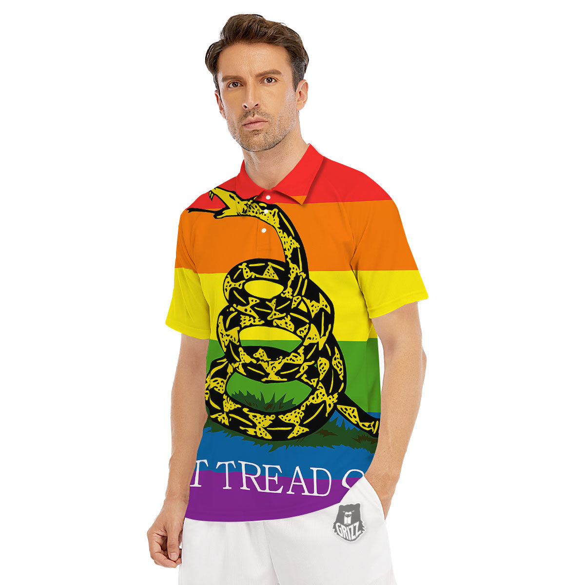 LGBT Gadsden Rainbow Flag Print Men's Golf Shirts-grizzshop