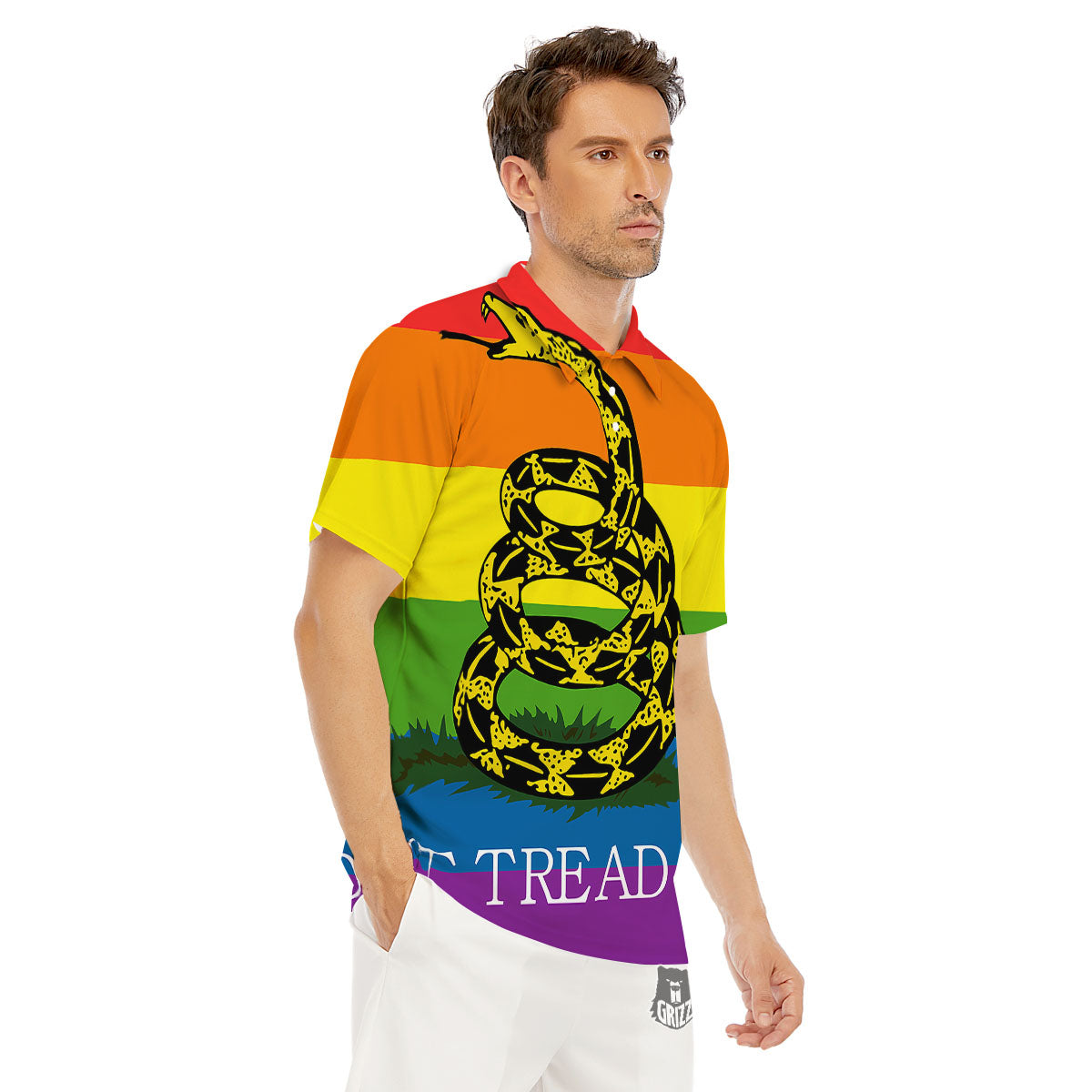 LGBT Gadsden Rainbow Flag Print Men's Golf Shirts-grizzshop