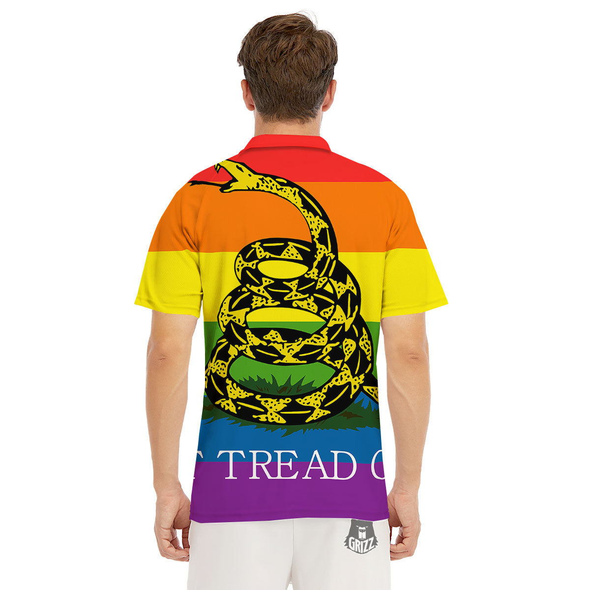 LGBT Gadsden Rainbow Flag Print Men's Golf Shirts-grizzshop