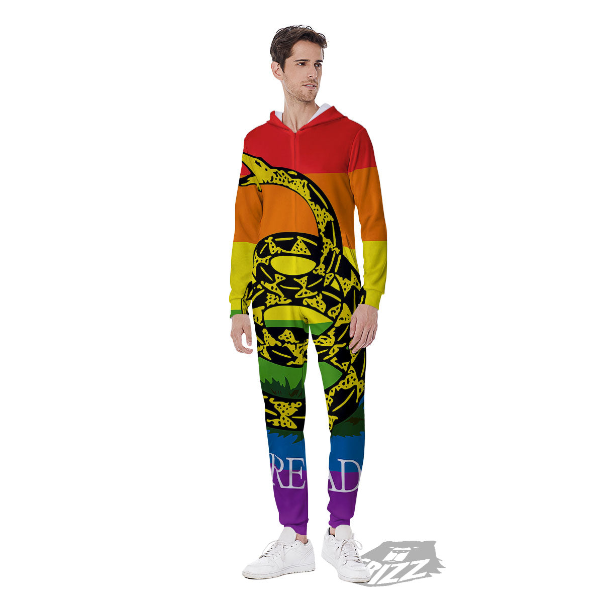 LGBT Gadsden Rainbow Flag Print Men's Jumpsuit-grizzshop