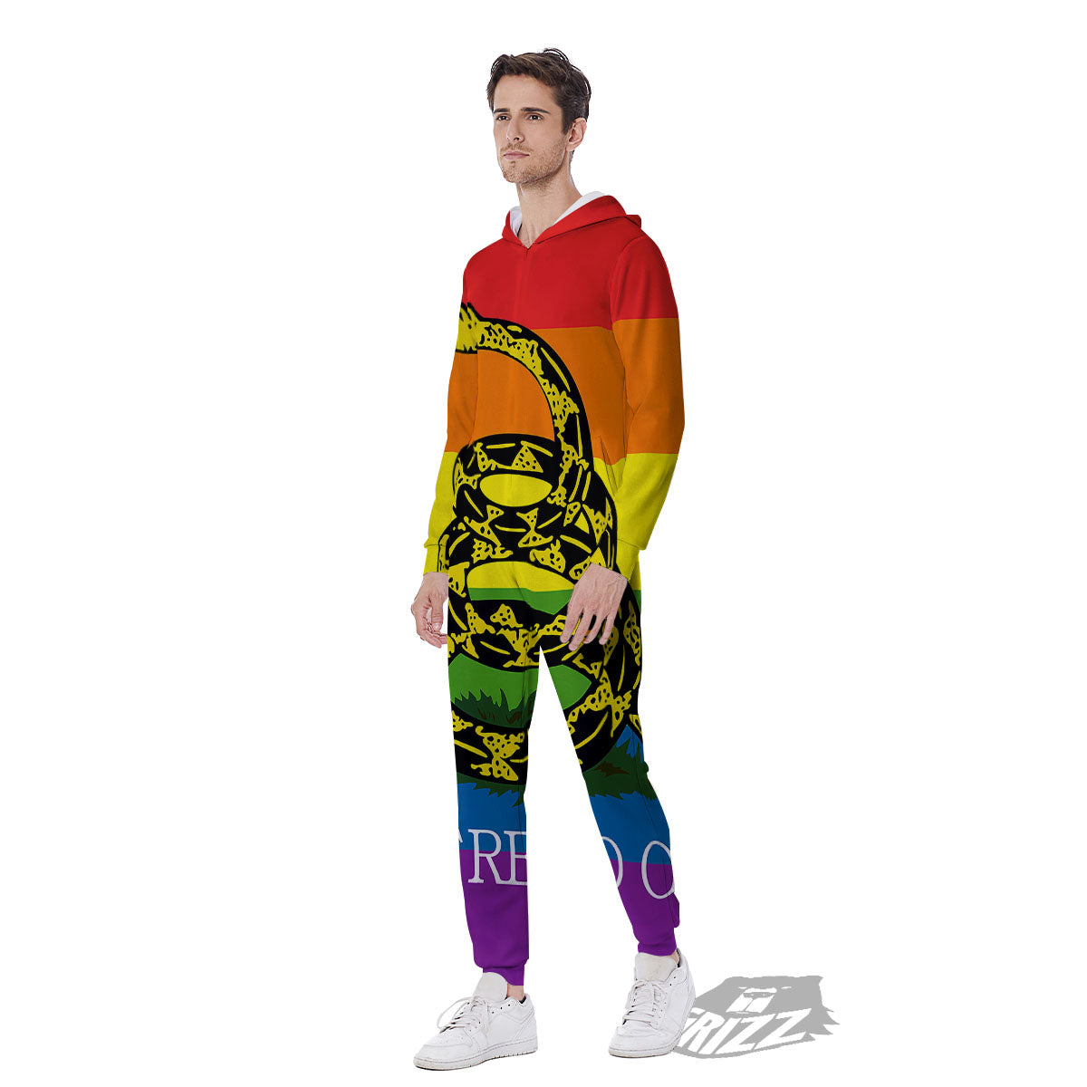 LGBT Gadsden Rainbow Flag Print Men's Jumpsuit-grizzshop