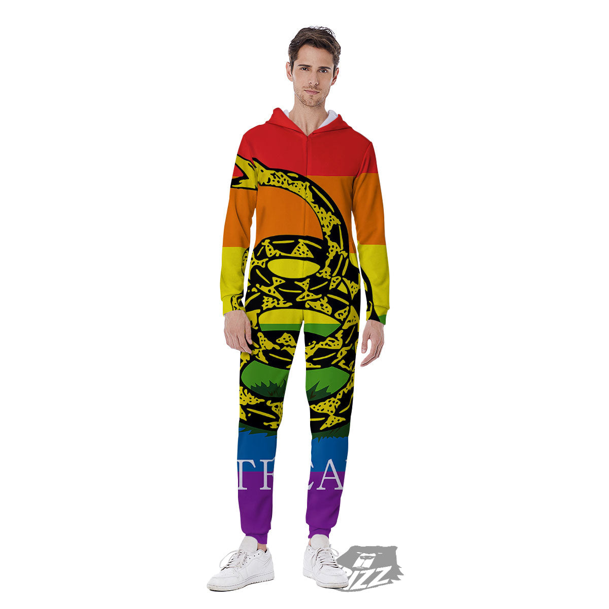 LGBT Gadsden Rainbow Flag Print Men's Jumpsuit-grizzshop