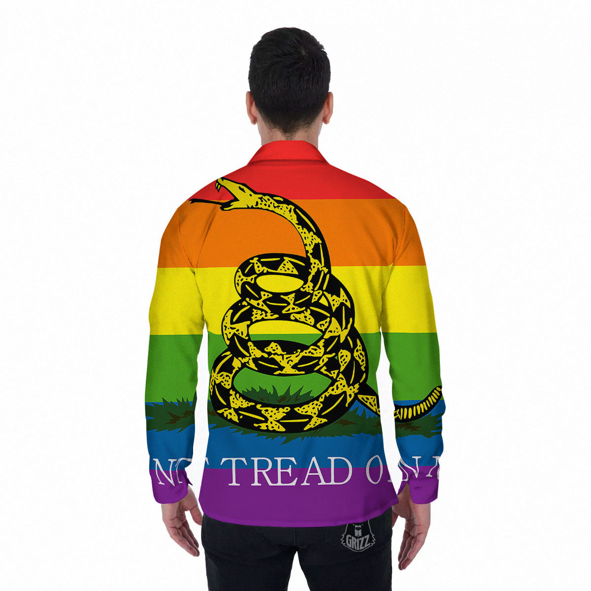 LGBT Gadsden Rainbow Flag Print Men's Long Sleeve Shirts-grizzshop