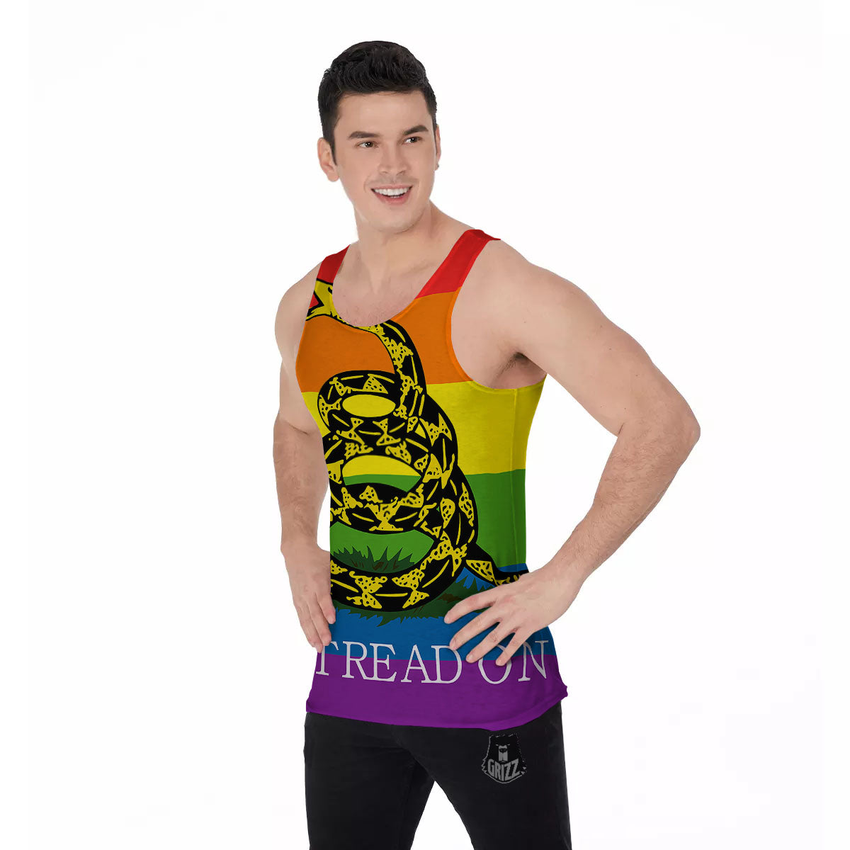 LGBT Gadsden Rainbow Flag Print Men's Tank Top-grizzshop