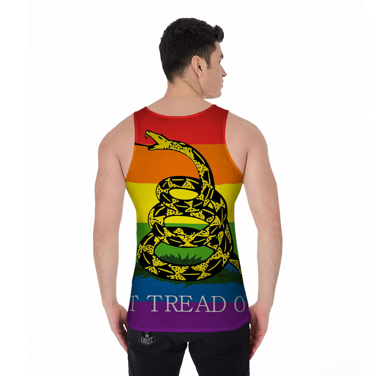 LGBT Gadsden Rainbow Flag Print Men's Tank Top-grizzshop