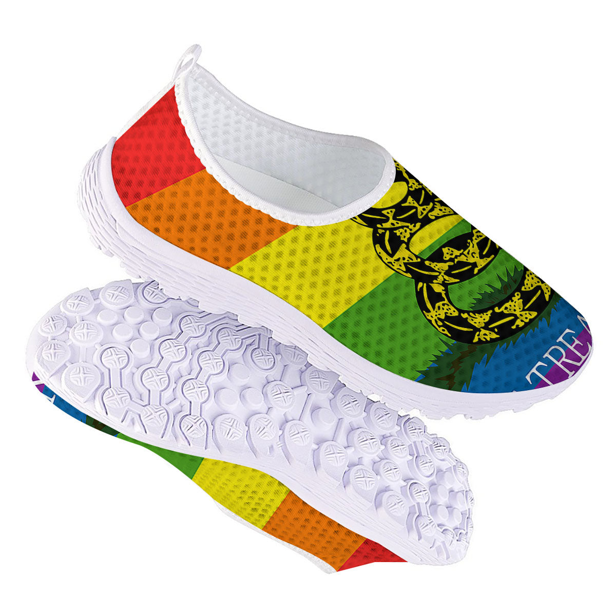 LGBT Gadsden Rainbow Flag Print Nurse Shoes-grizzshop