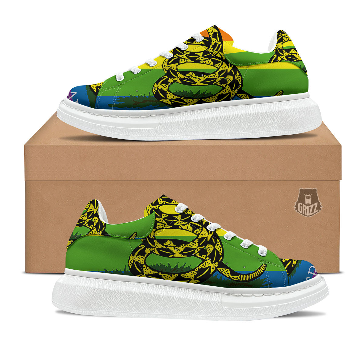 LGBT Gadsden Rainbow Flag Print Platform Shoes-grizzshop