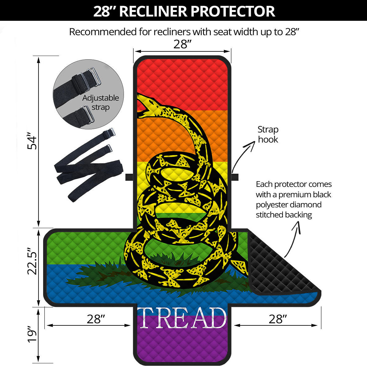 LGBT Gadsden Rainbow Flag Print Recliner Protector-grizzshop