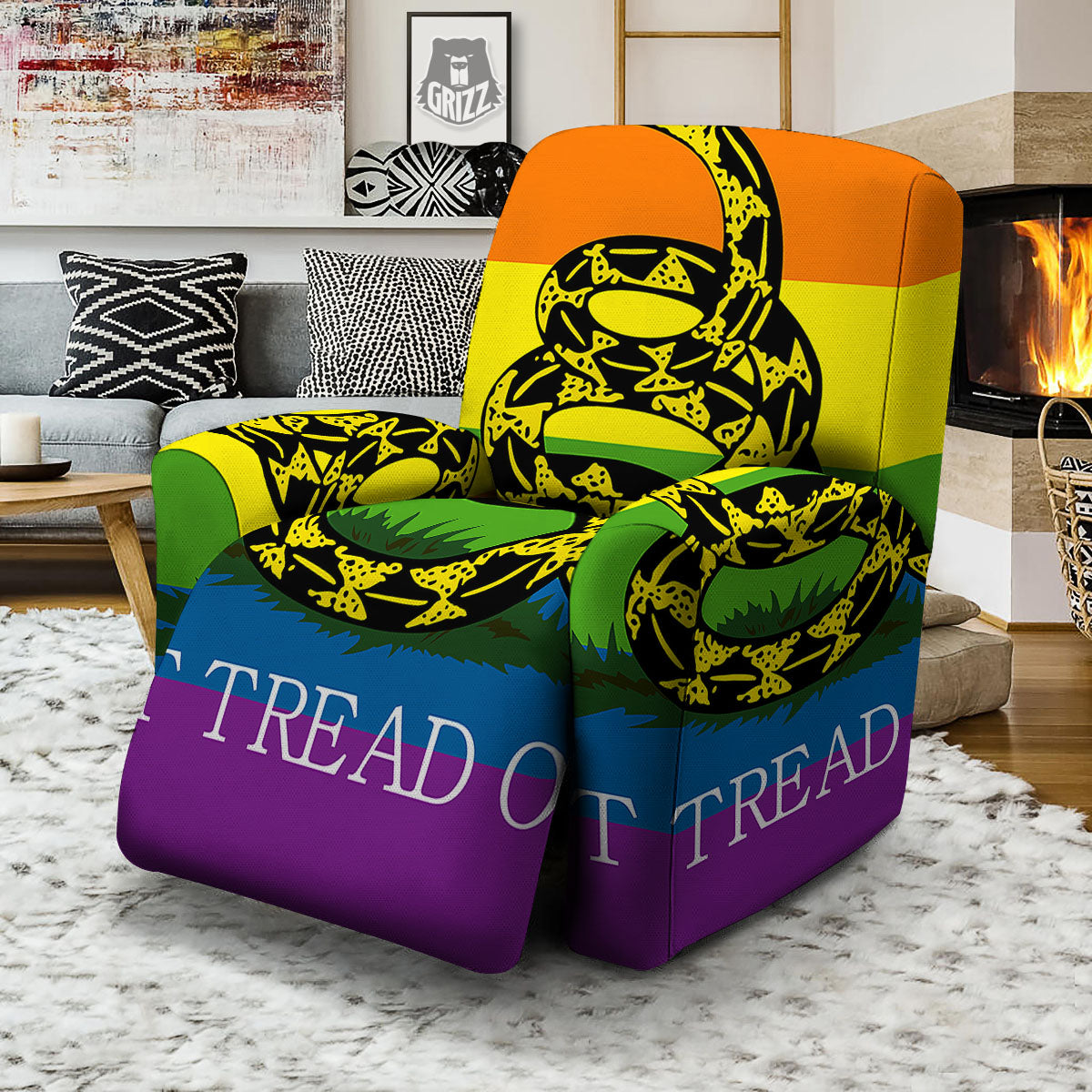 LGBT Gadsden Rainbow Flag Print Recliner Slipcover-grizzshop