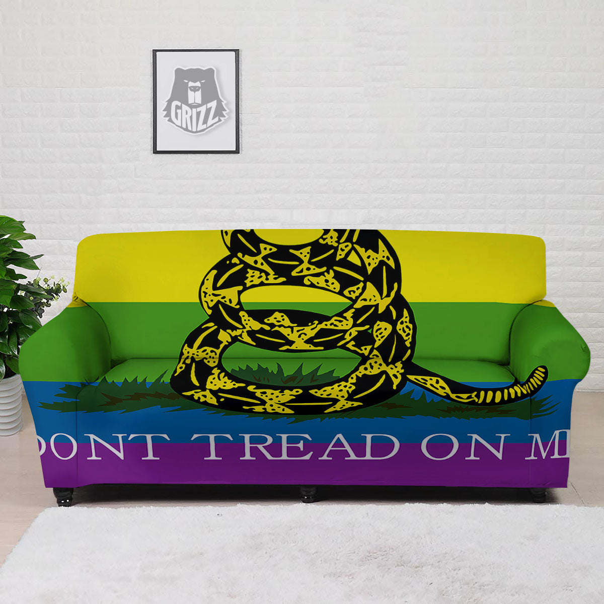 LGBT Gadsden Rainbow Flag Print Sofa Cover-grizzshop