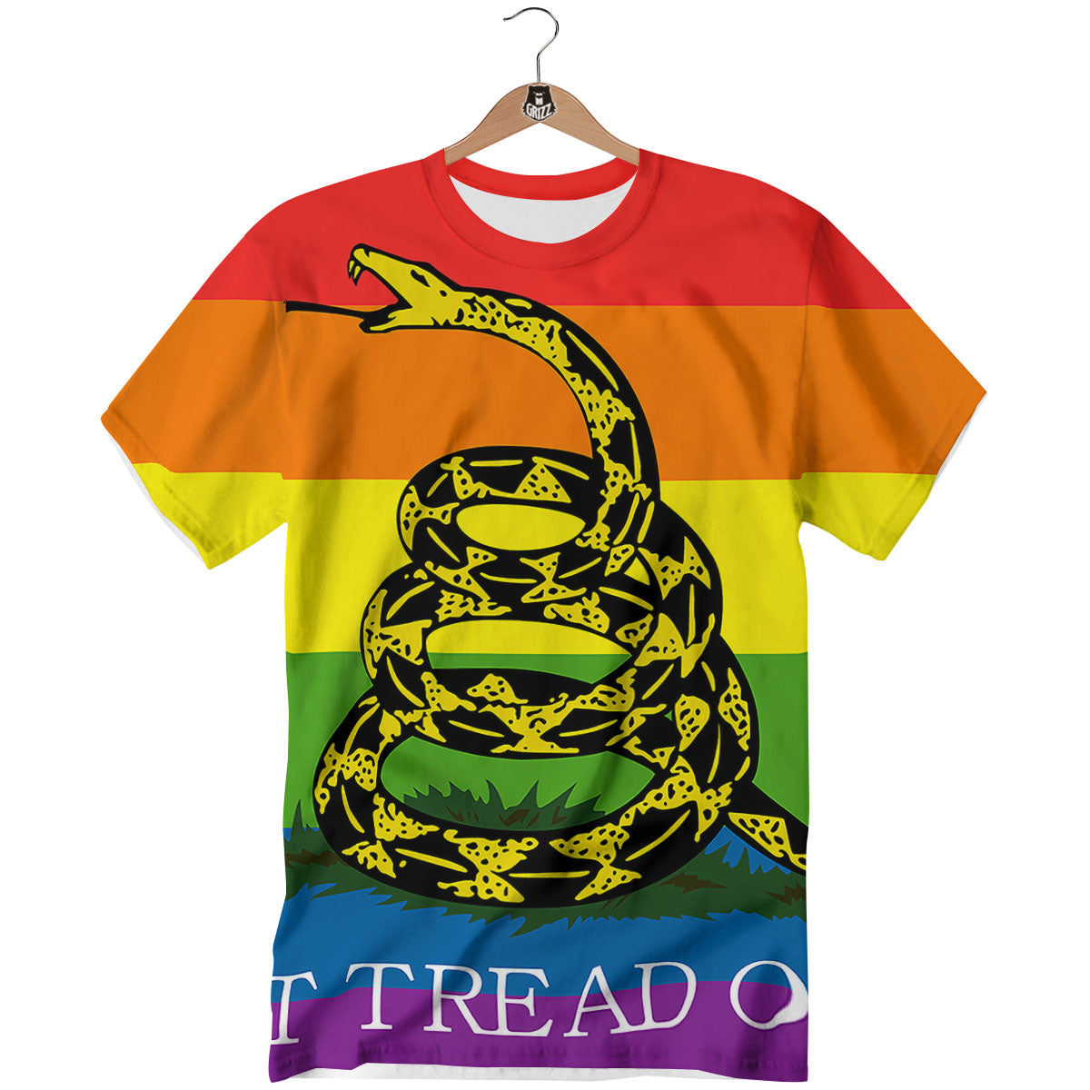 LGBT Gadsden Rainbow Flag Print T-Shirt-grizzshop