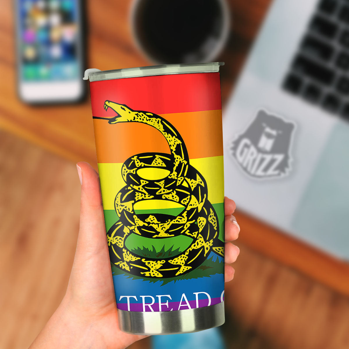 LGBT Gadsden Rainbow Flag Print Tumbler-grizzshop