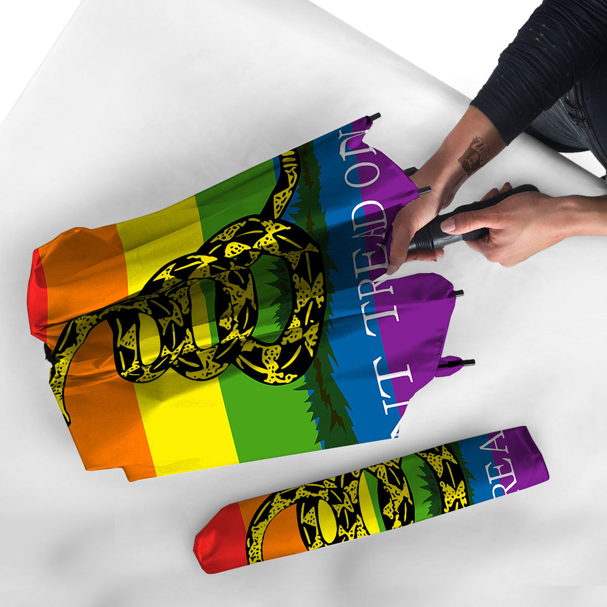 LGBT Gadsden Rainbow Flag Print Umbrella-grizzshop