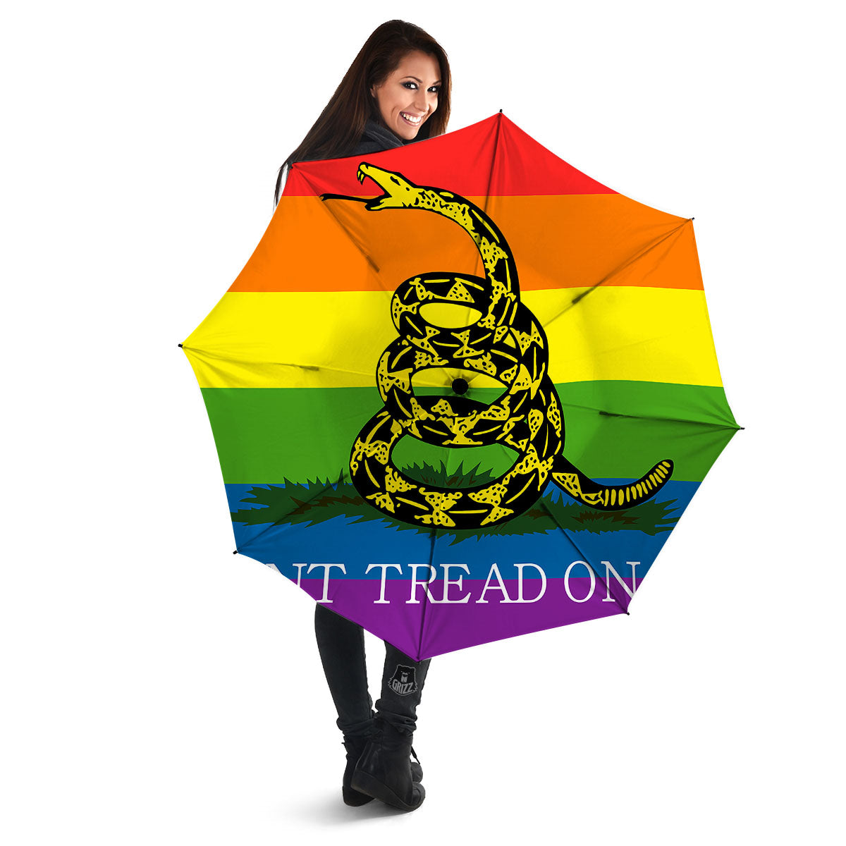 LGBT Gadsden Rainbow Flag Print Umbrella-grizzshop