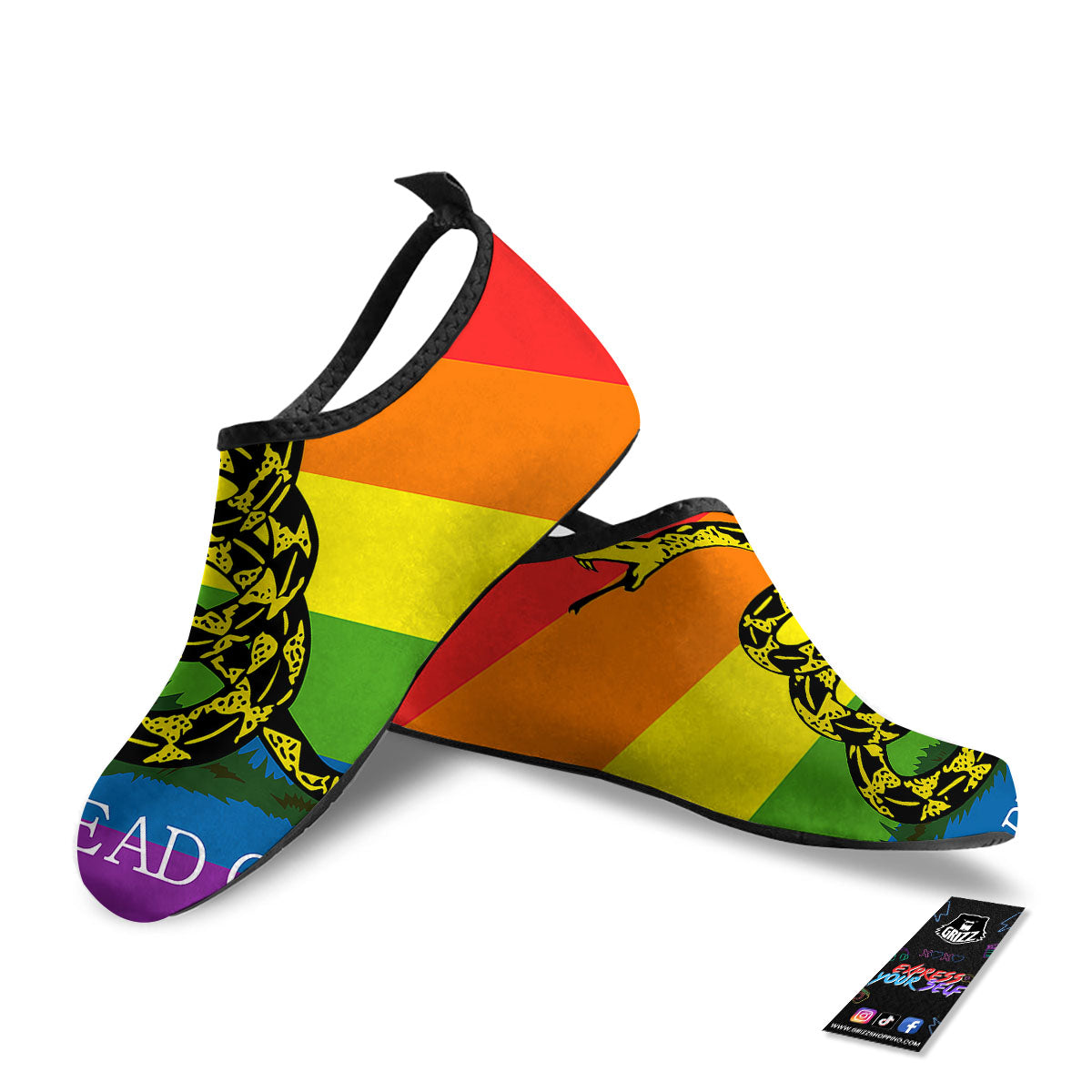 LGBT Gadsden Rainbow Flag Print Water Shoes-grizzshop