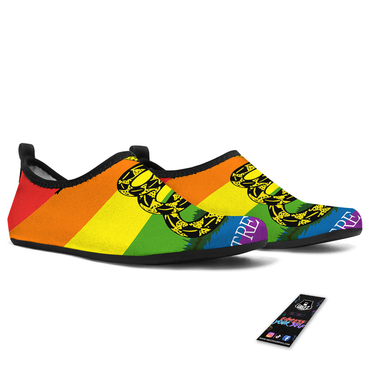 LGBT Gadsden Rainbow Flag Print Water Shoes-grizzshop