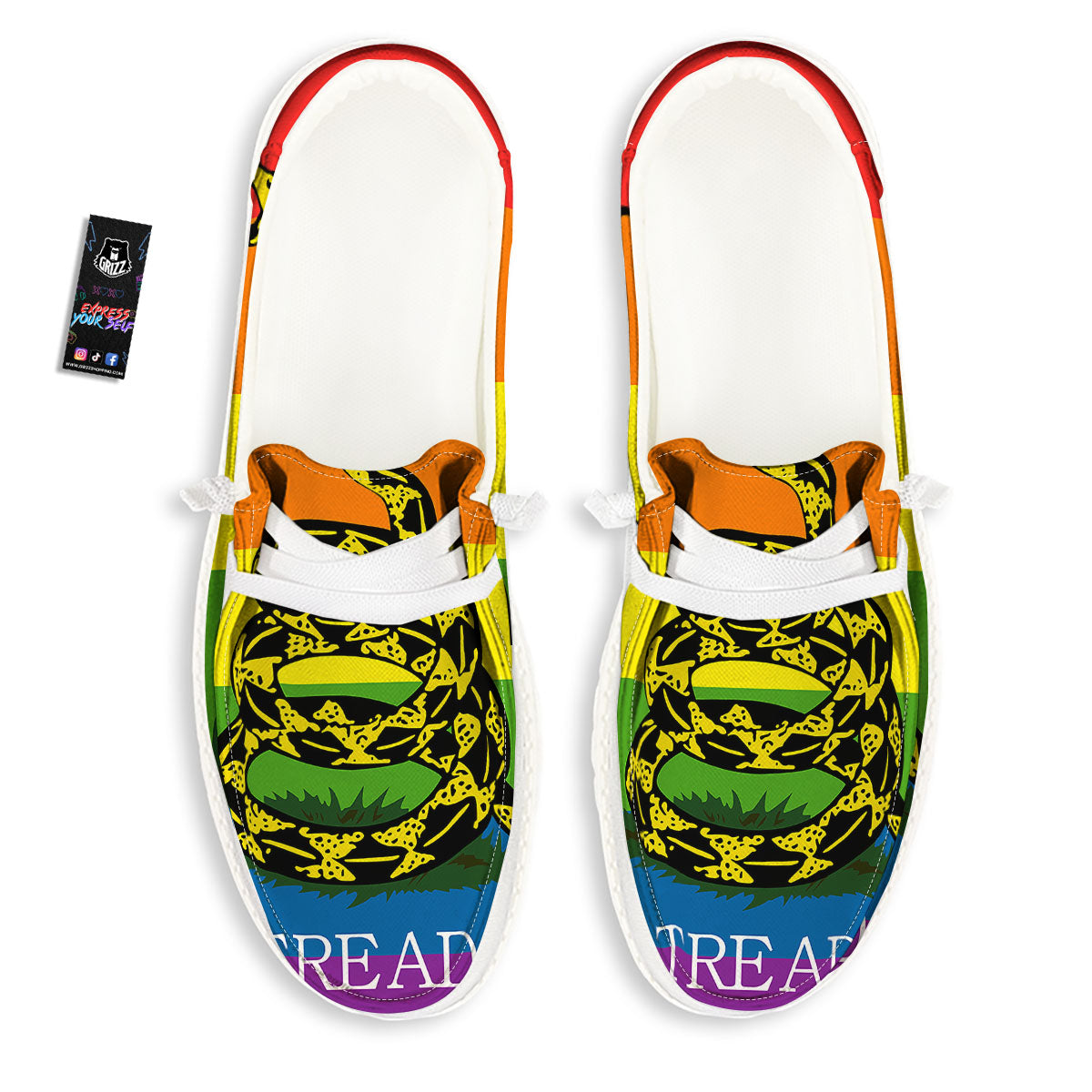 LGBT Gadsden Rainbow Flag Print White Loafers-grizzshop