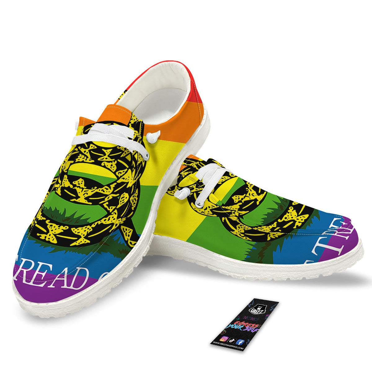 LGBT Gadsden Rainbow Flag Print White Loafers-grizzshop