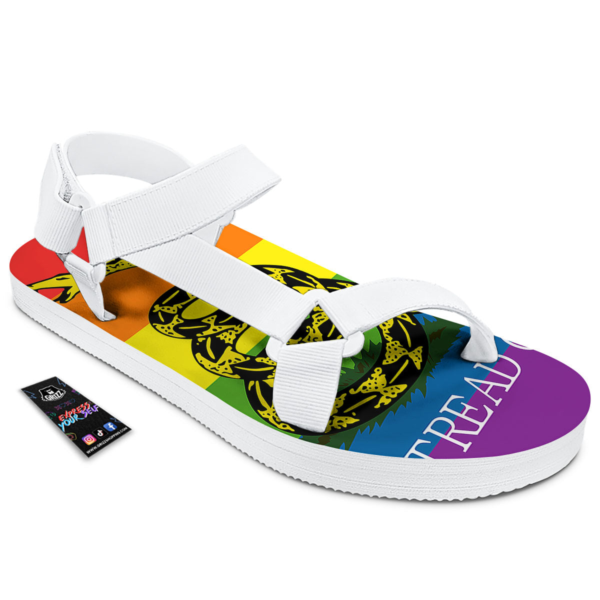 LGBT Gadsden Rainbow Flag Print White Open Toe Sandals-grizzshop