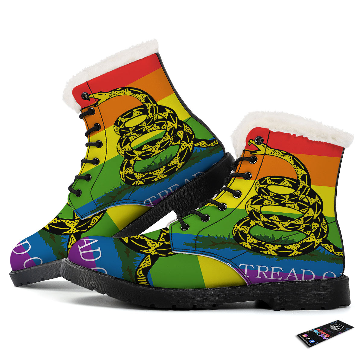 LGBT Gadsden Rainbow Flag Print Winter Boots-grizzshop