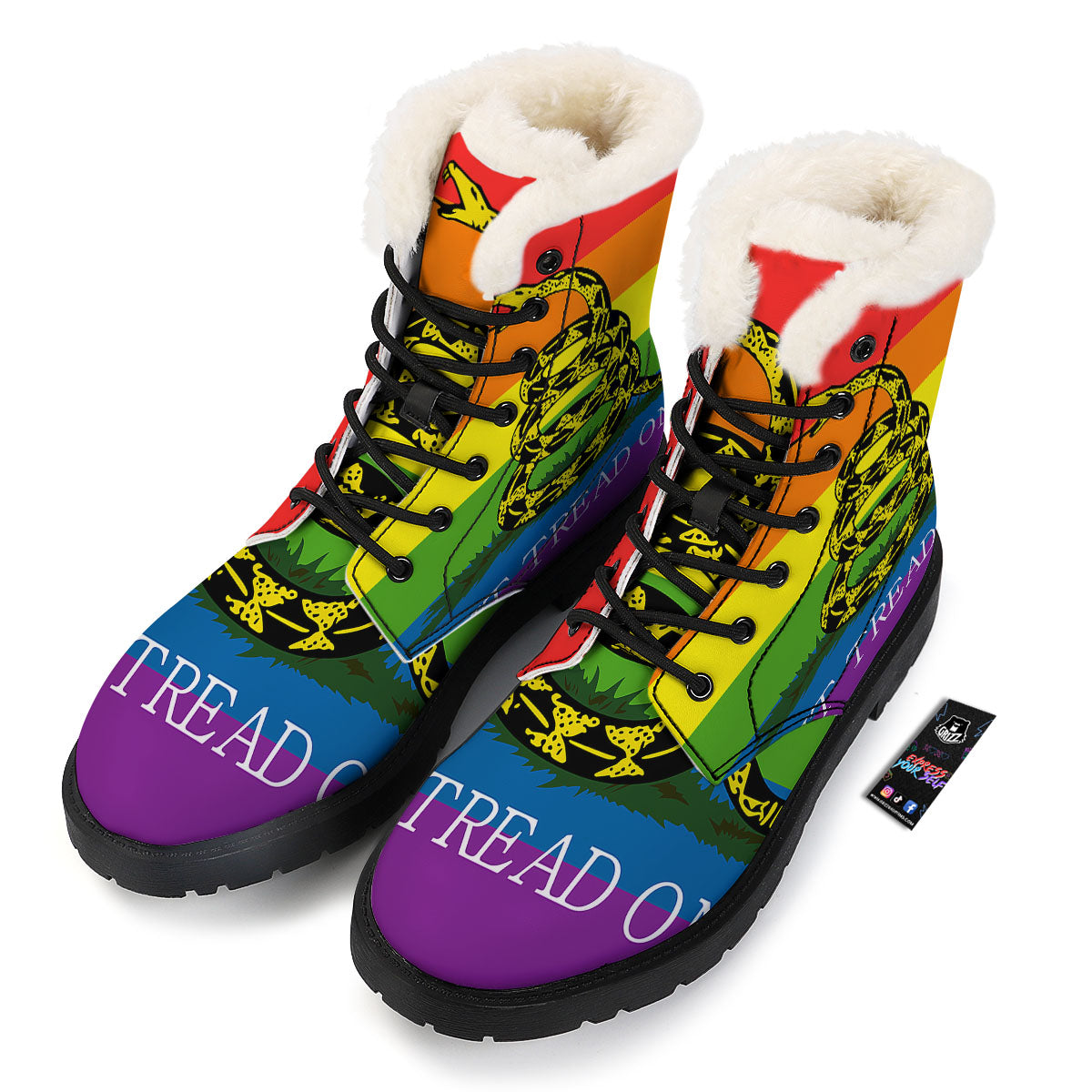 LGBT Gadsden Rainbow Flag Print Winter Boots-grizzshop