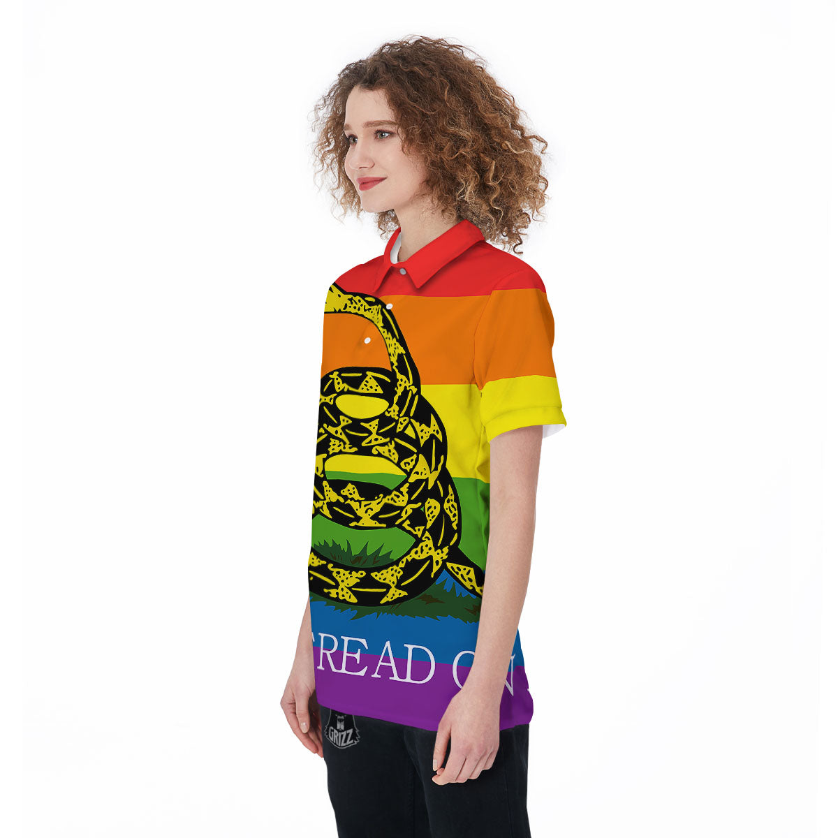 LGBT Gadsden Rainbow Flag Print Women's Golf Shirts-grizzshop