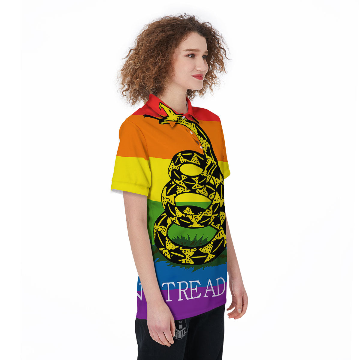 LGBT Gadsden Rainbow Flag Print Women's Golf Shirts-grizzshop