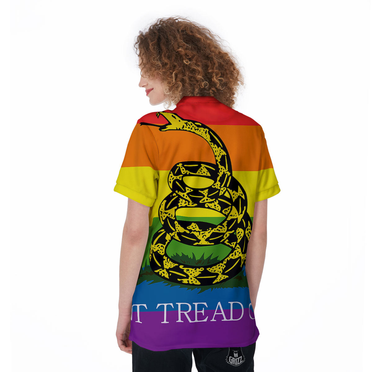 LGBT Gadsden Rainbow Flag Print Women's Golf Shirts-grizzshop