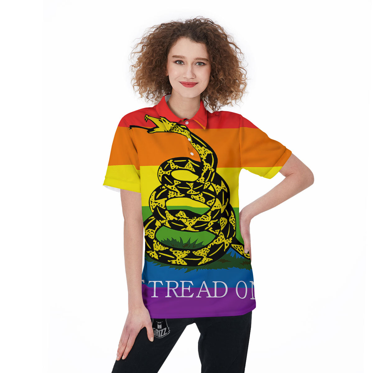 LGBT Gadsden Rainbow Flag Print Women's Golf Shirts-grizzshop