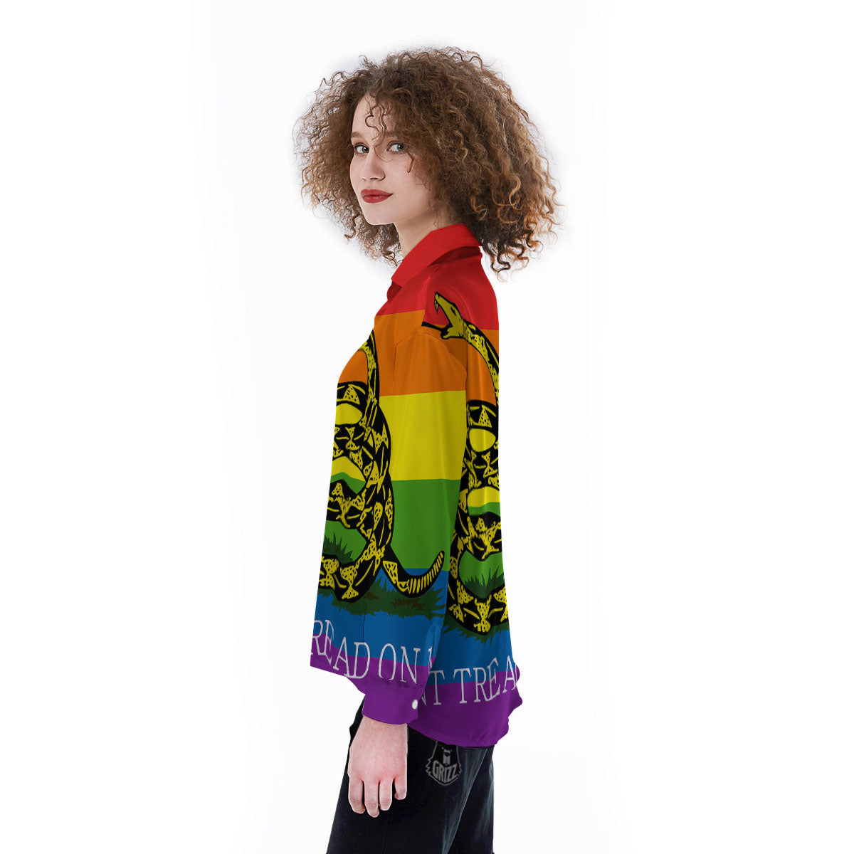 LGBT Gadsden Rainbow Flag Print Women's Long Sleeve Shirts-grizzshop