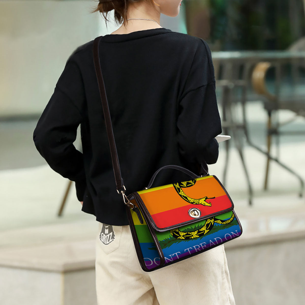 LGBT Gadsden Rainbow Flag Print Women's Satchel Bag-grizzshop