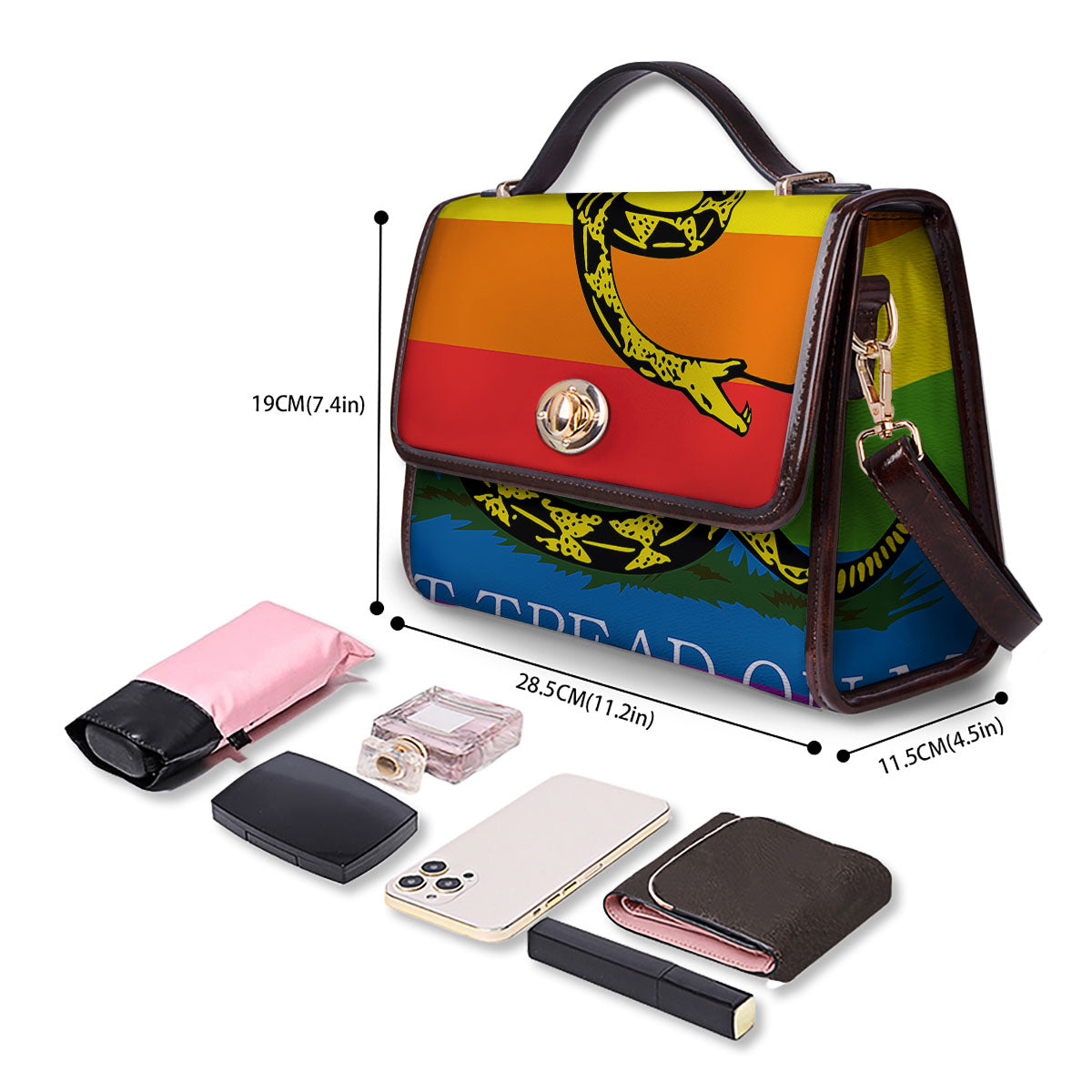LGBT Gadsden Rainbow Flag Print Women's Satchel Bag-grizzshop