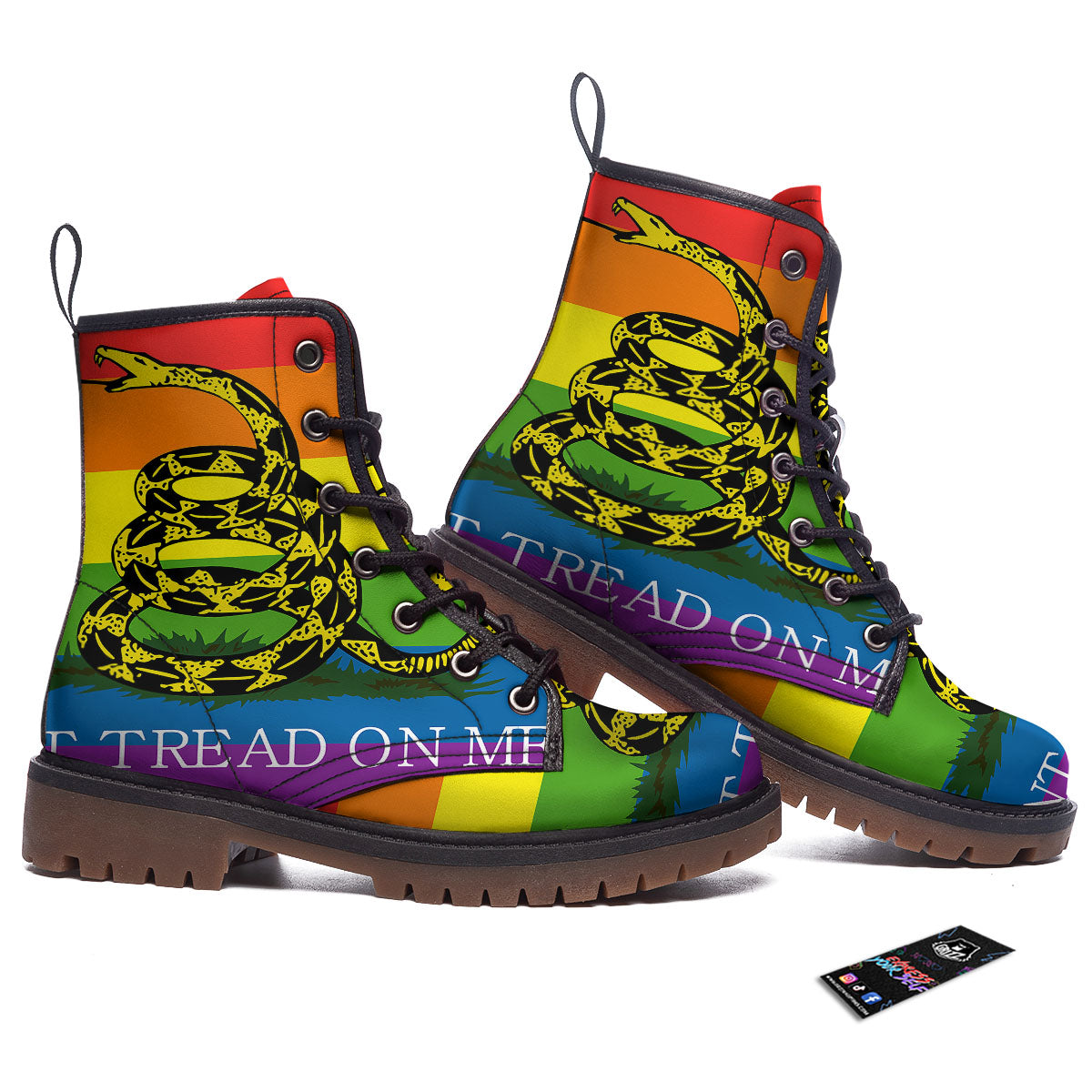 LGBT Gadsden Rainbow Flag Print Work Boots-grizzshop