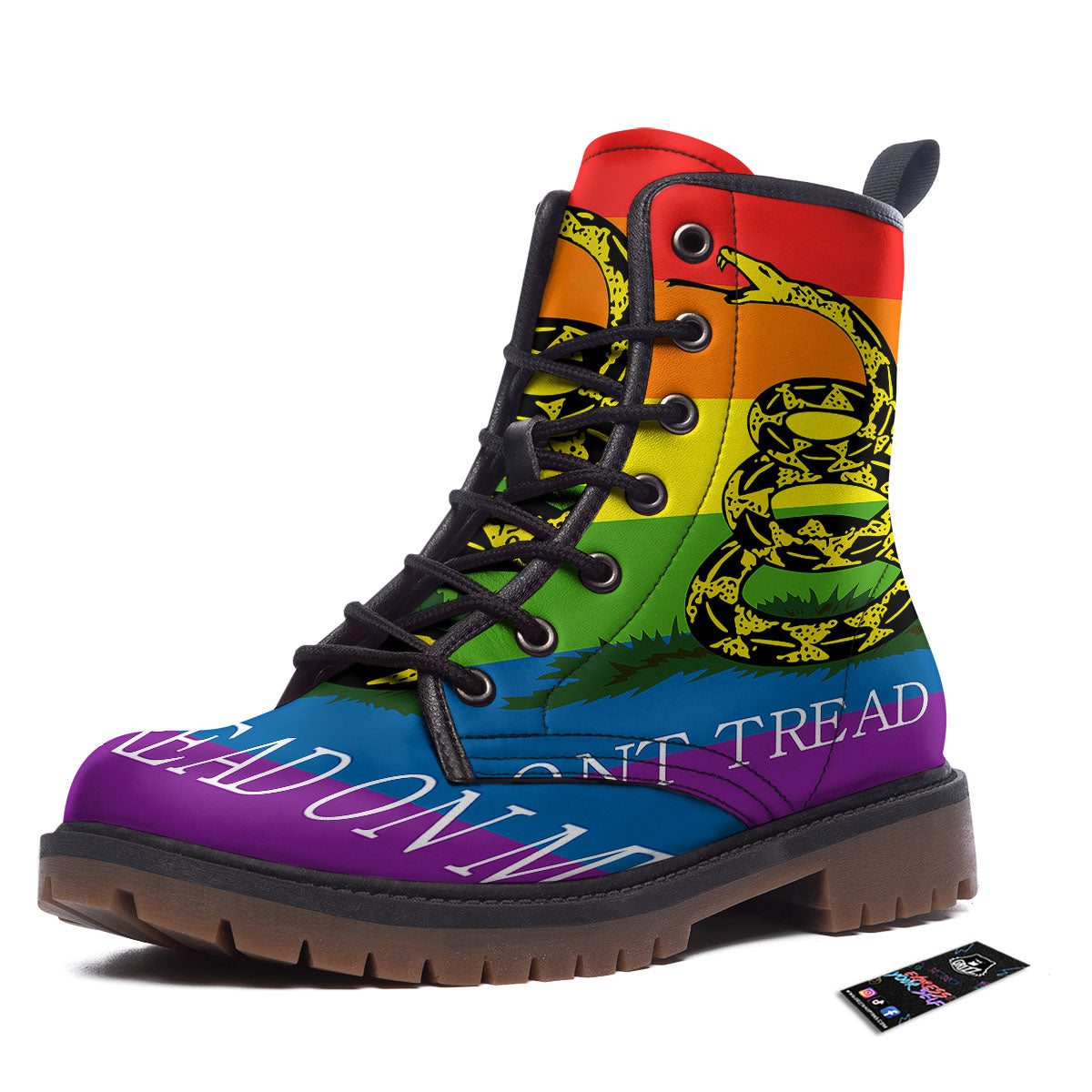 LGBT Gadsden Rainbow Flag Print Work Boots-grizzshop