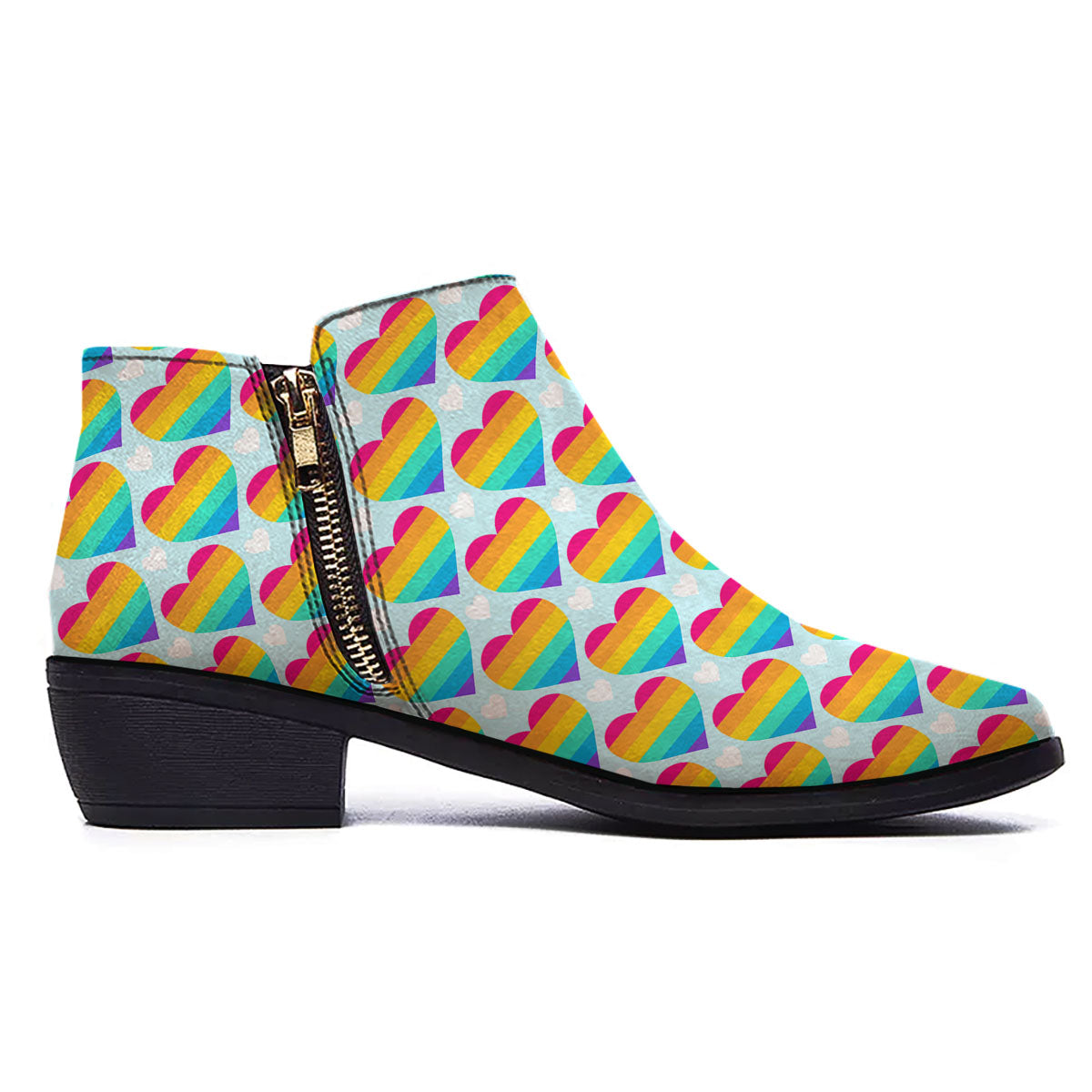 LGBT Heart Rainbow Print Pattern Ankle Boots-grizzshop