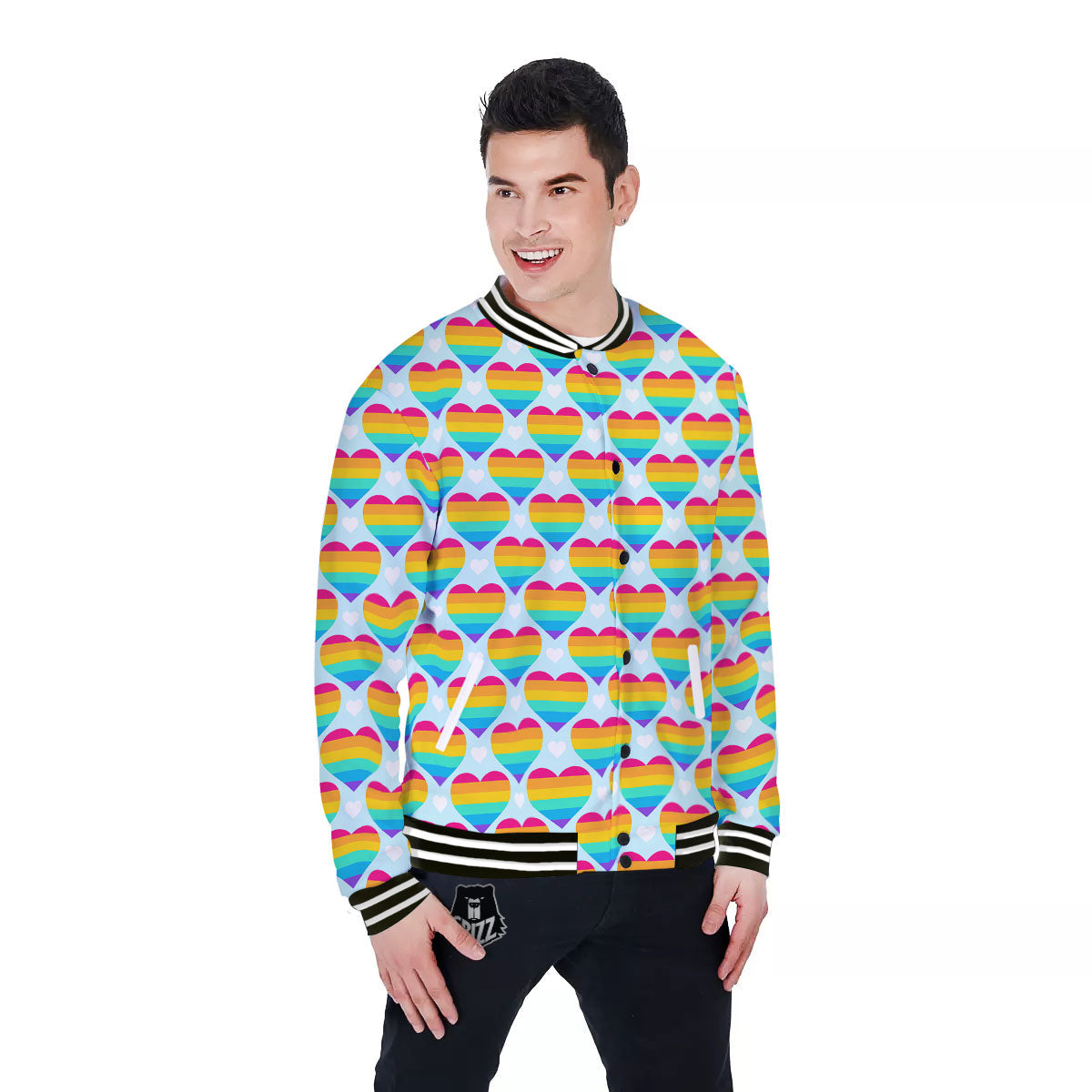 LGBT Heart Rainbow Print Pattern Baseball Jacket-grizzshop