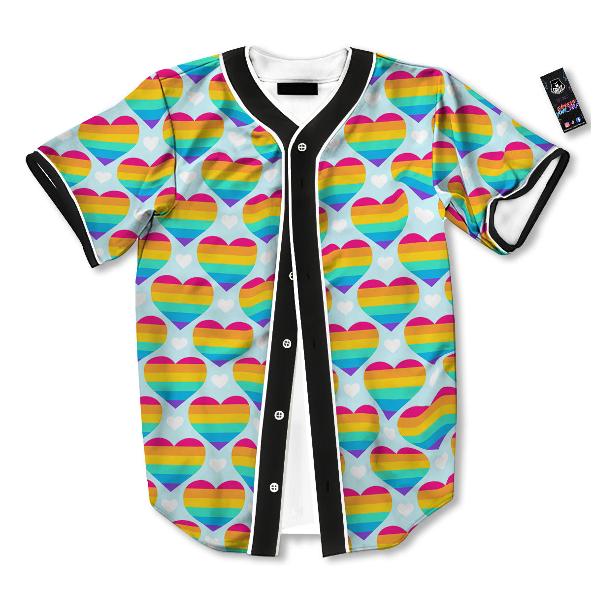 LGBT Heart Rainbow Print Pattern Baseball Jersey-grizzshop