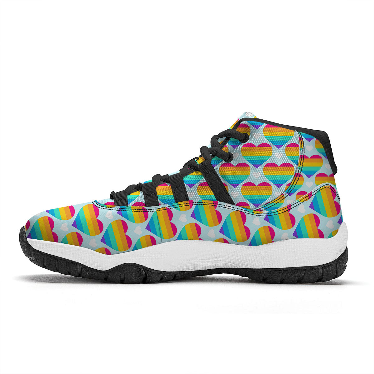 LGBT Heart Rainbow Print Pattern Black Bball Shoes-grizzshop