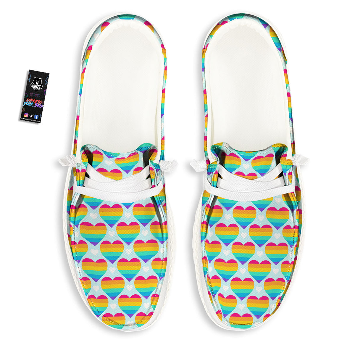 LGBT Heart Rainbow Print Pattern Black Loafers-grizzshop