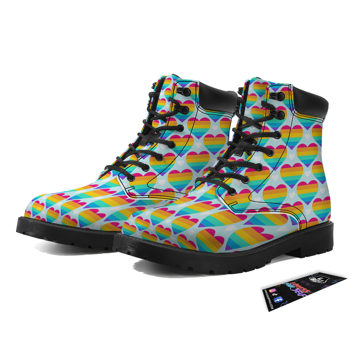 LGBT Heart Rainbow Print Pattern Boots-grizzshop